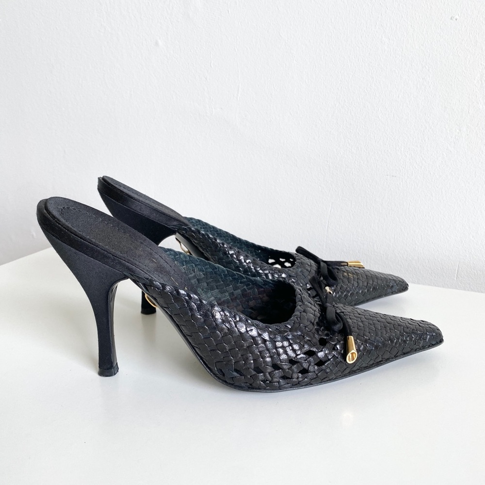 Vintage designer Casadei Black Leather high heel mules bow